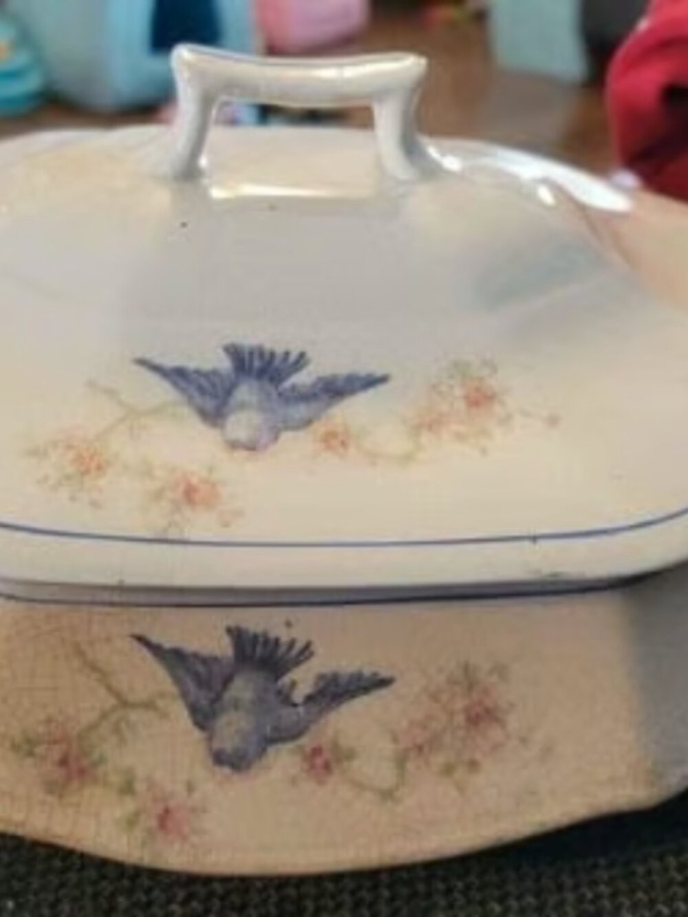 Edwin Knowles? Blue bird casserole with lid